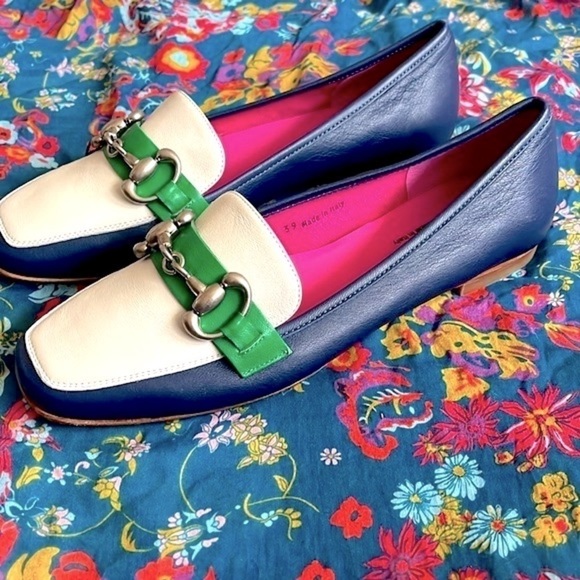 Brand New Ferca 81 Genuine Leather Ivory Blue Green Slip On Flats Buckle Loafers - Picture 5 of 16